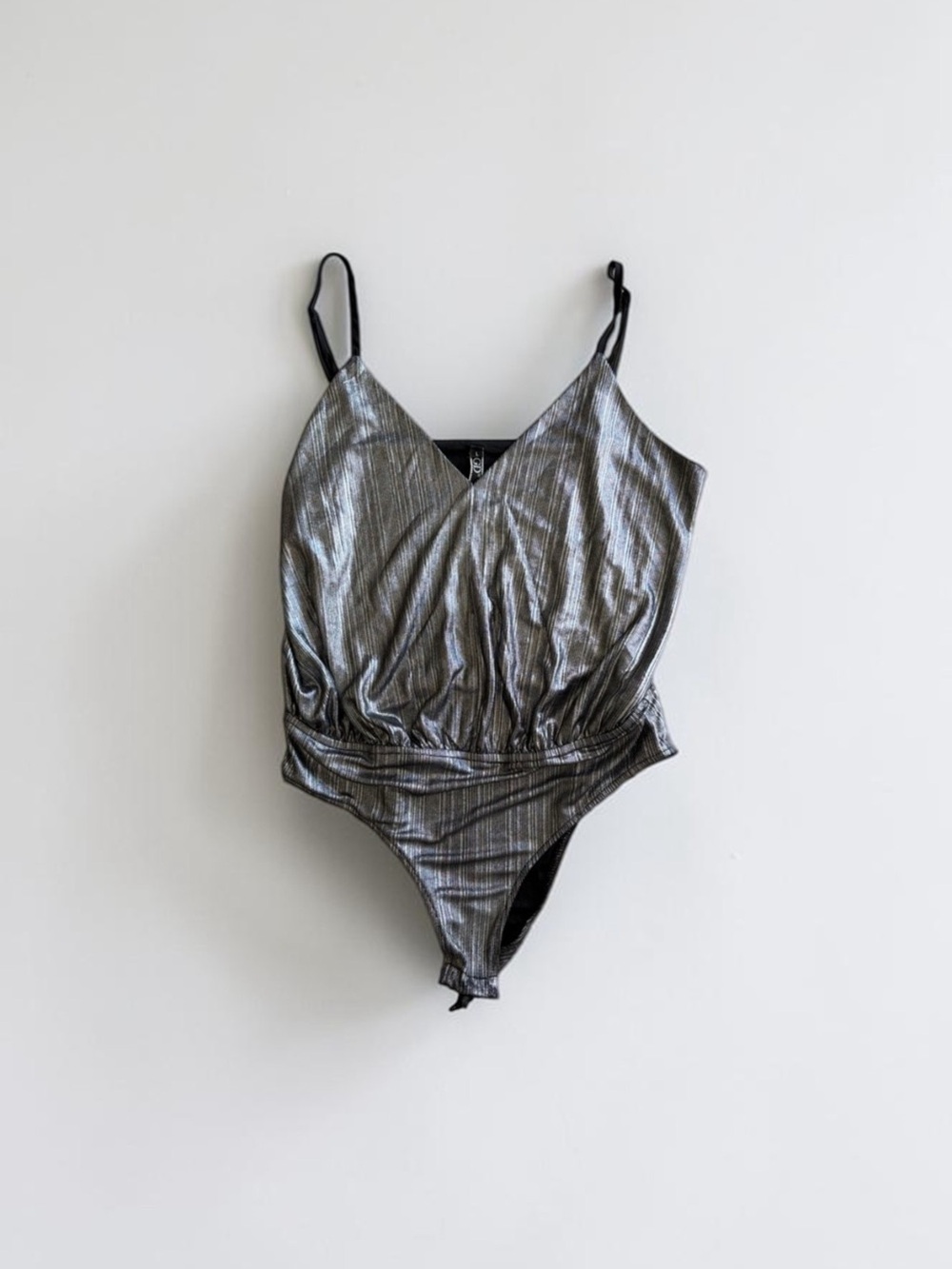 Zara | Gunmetal/Silver Metallic Spaghetti Strap Bodysuit